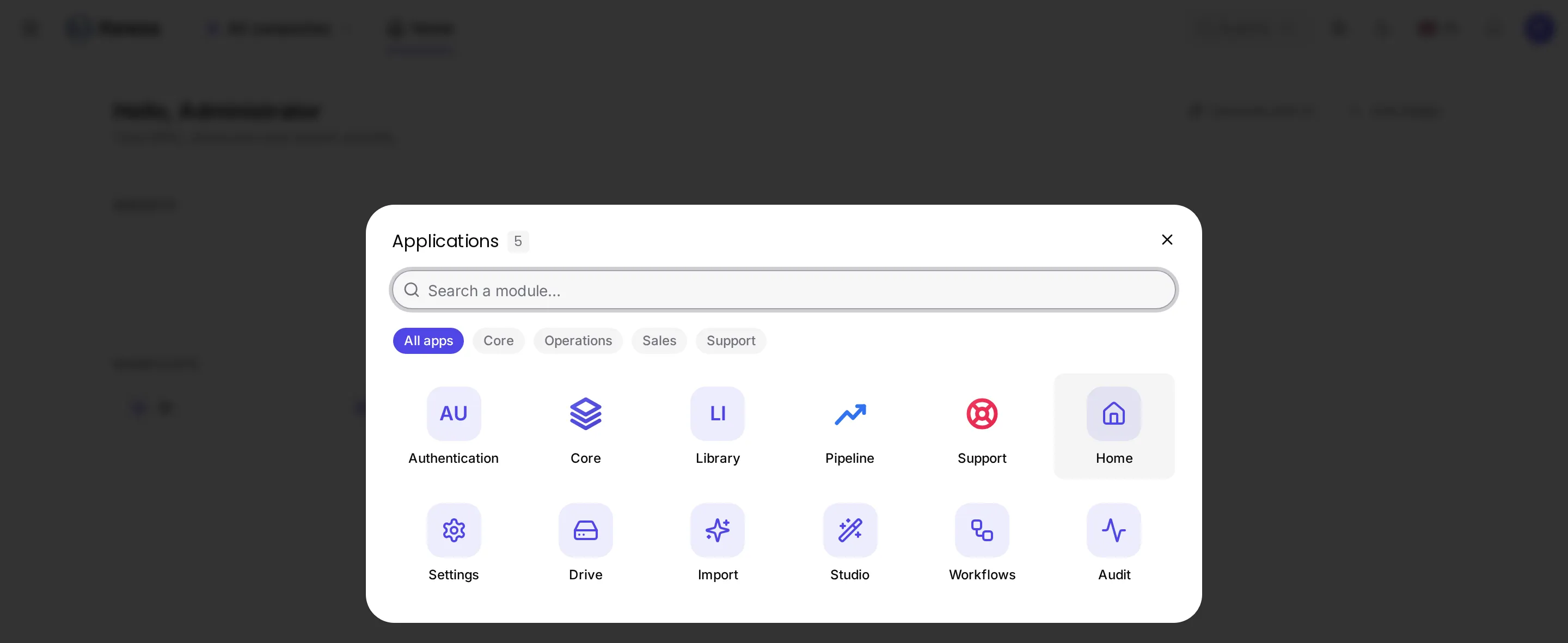 Le lanceur d'applications, avec Library apparu parmi les applications